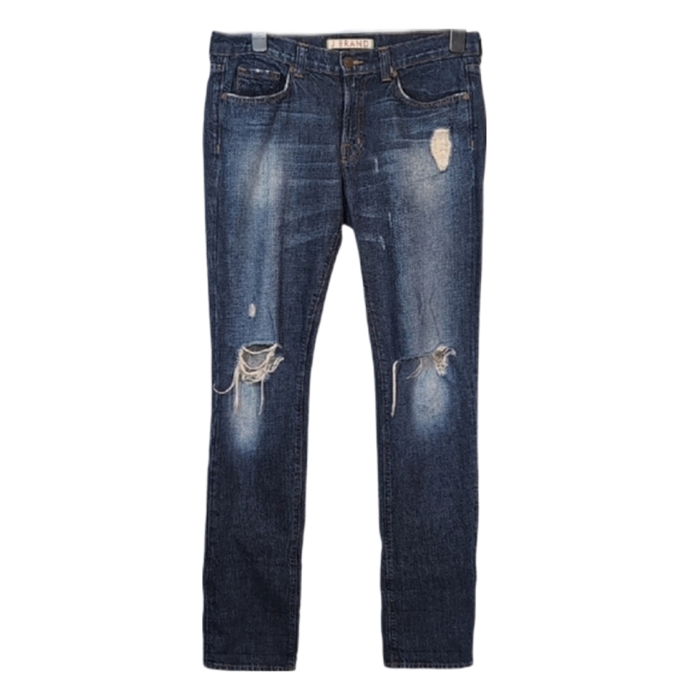J Brand Slacker Pencil Leg Jeans Distressed Epic Dark Blue Wash Denim Womens 27